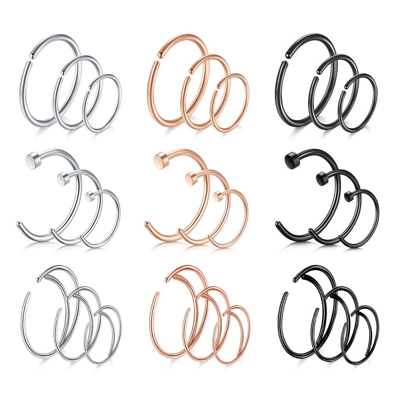 FECTAS Nose Rings Hoops Surgical Steel 20g Gauge 6mm 8mm 10mm 12mm Earrings Piercing Hoops Jewelry for Men Women - Image 1